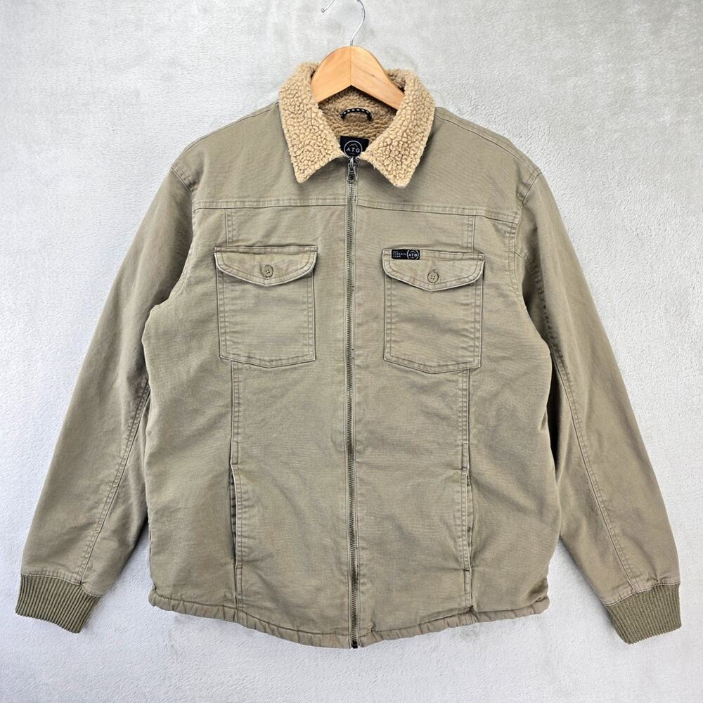 Wrangler ATG Sherpa Lined Jacket Mens Medium Beige Canvas All Terrain Gear